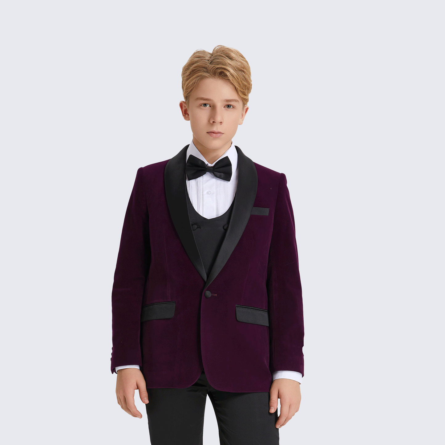 Boy's Purple Tuxedo Velvet 5-Piece Set for Kids Teen Children - Wedding