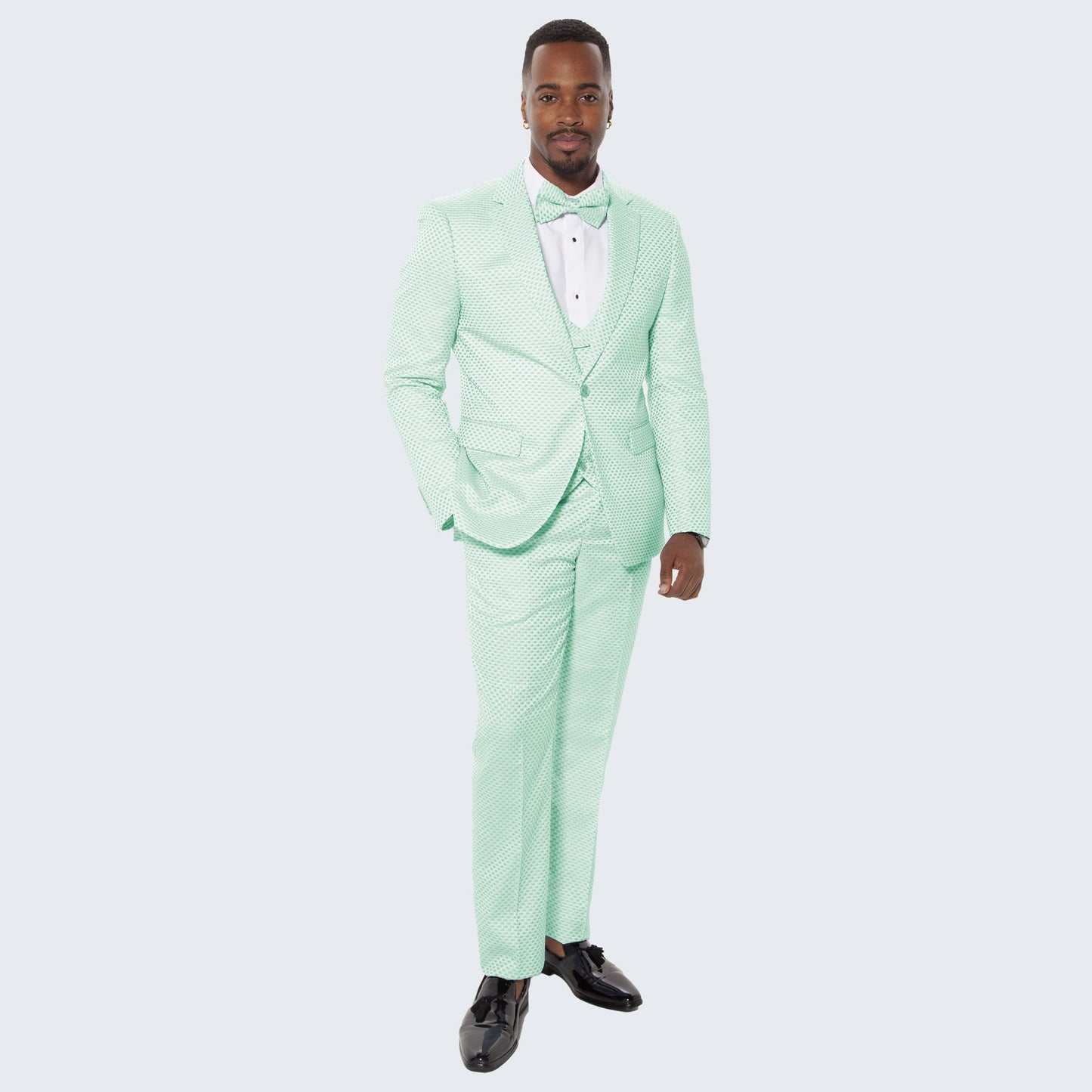 Mint Tuxedo with Polka Dot Textured Design Four Piece Set - Wedding - Prom