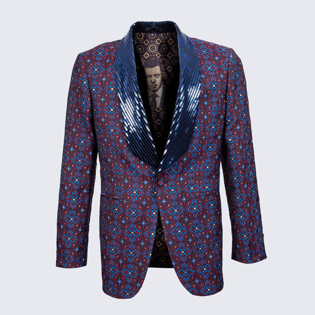 Navy and Burgundy Tuxedo Jacket with Sequin Shawl Lapel - Wedding - Prom