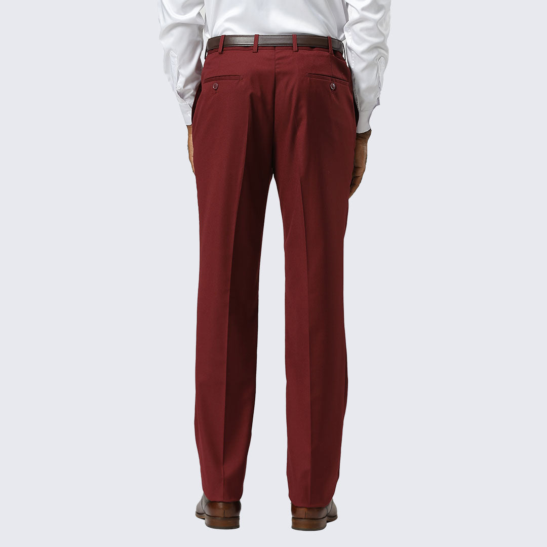 Burgundy Modern Fit Dress Pants – Flat Front, Unhemmed (Expandable Waistband)