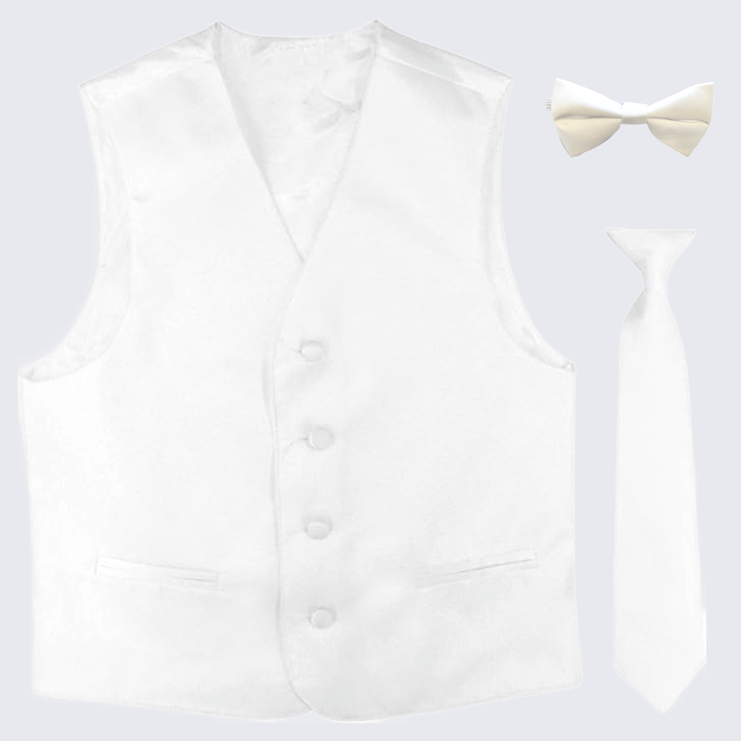 Boy's White Tuxedo Vest Three Piece Set