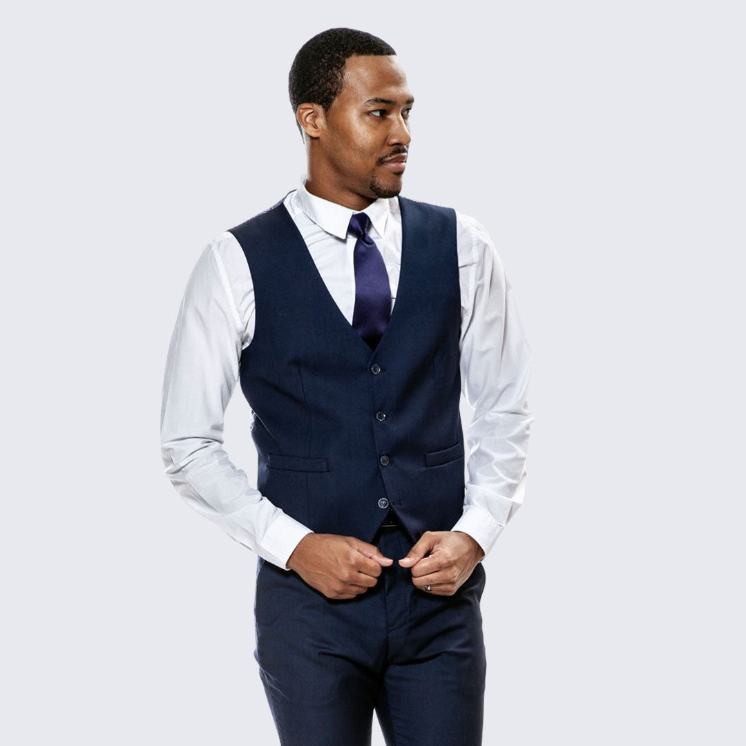 [DISCOUNTED] Navy Blue Skinny Fit Suit Three Piece Set - Limited Sizes