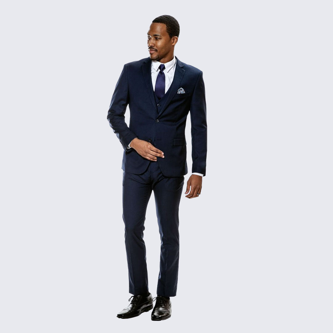 [DISCOUNTED] Navy Blue Skinny Fit Suit Three Piece Set - Limited Sizes