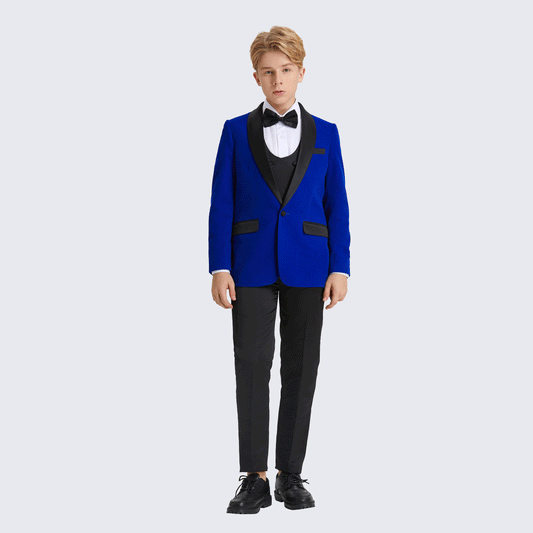 Boy's Royal Tuxedo Velvet 5-Piece Set for Kids Teen Children - Wedding