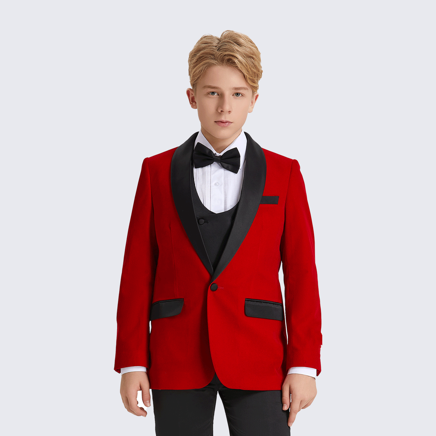 Boy's Red Tuxedo Velvet 5-Piece Set for Kids Teen Children - Wedding