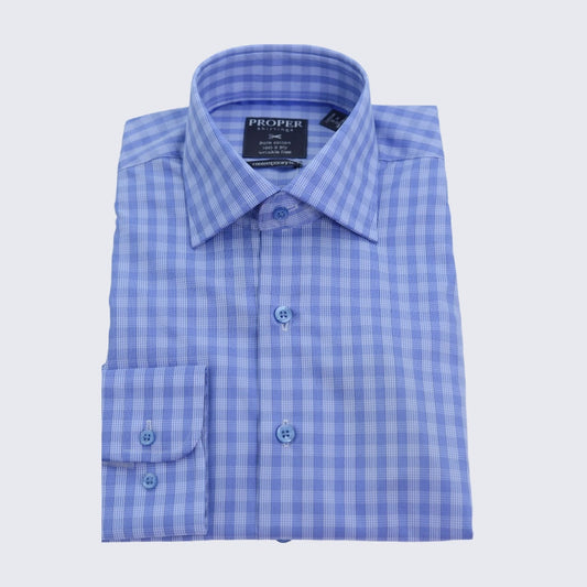 Men's Blue Gingham Contemporary Dress Shirt