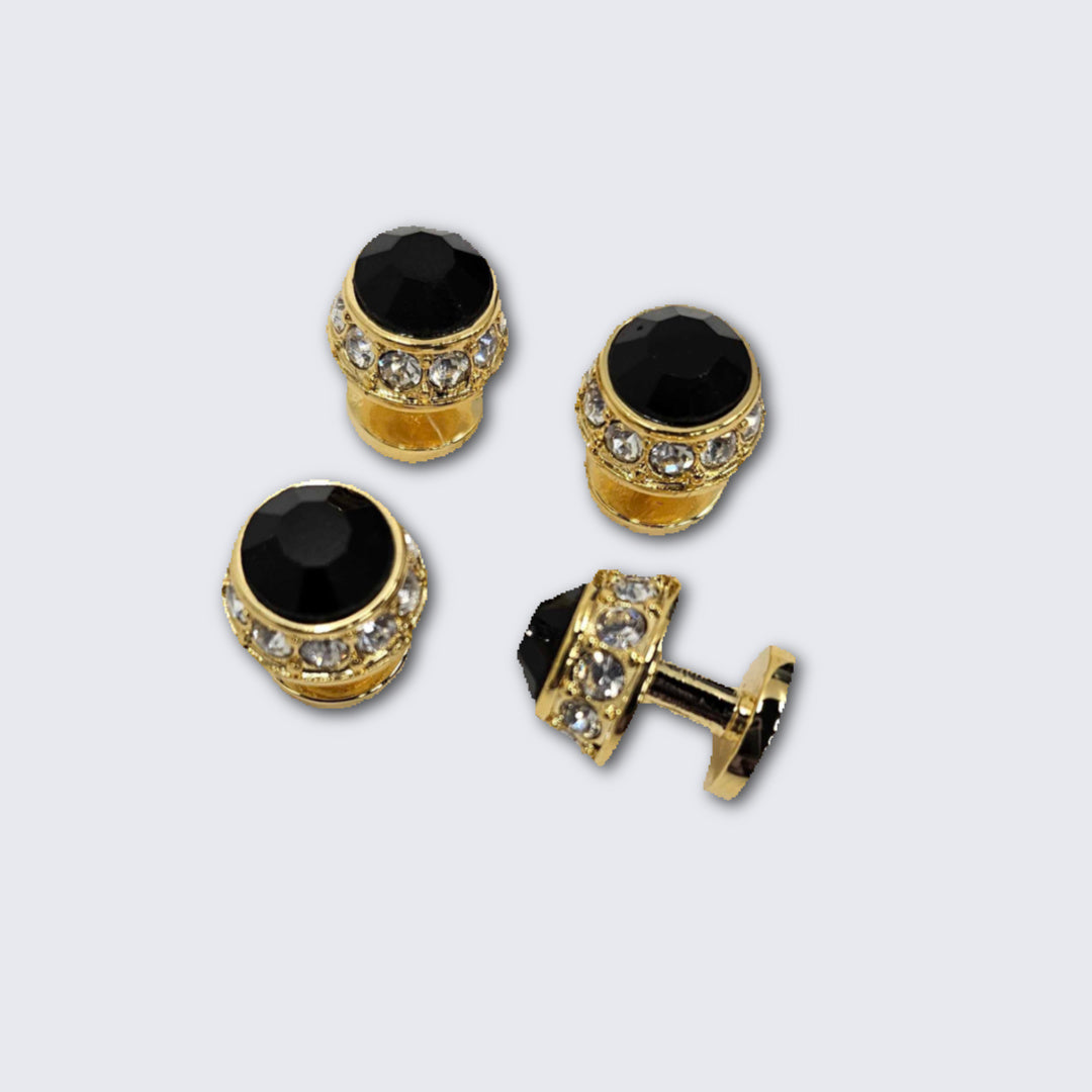 Jet Black Faceted Crystal Gold Formal Set