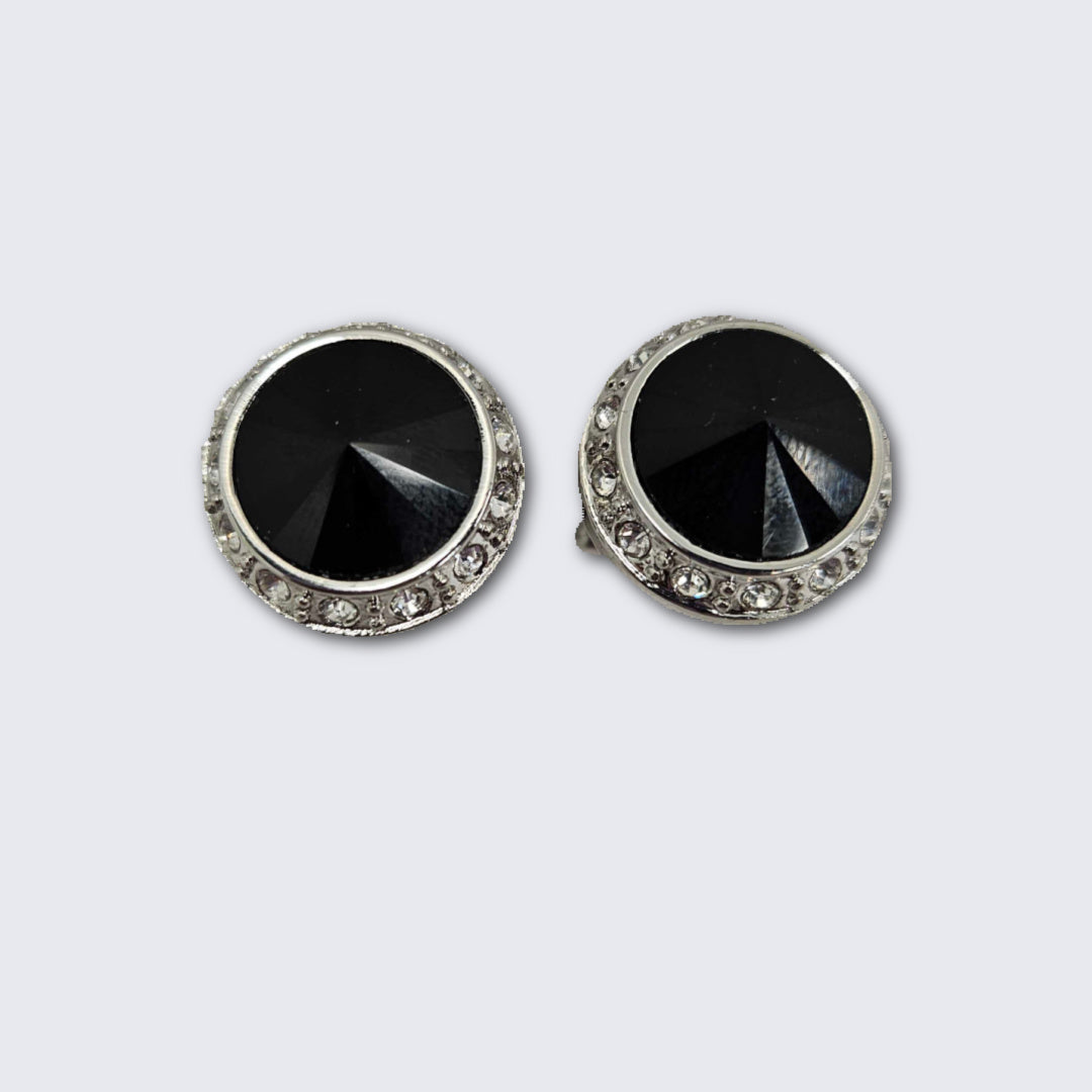 Jet Black Faceted Crystal Silver Formal Set