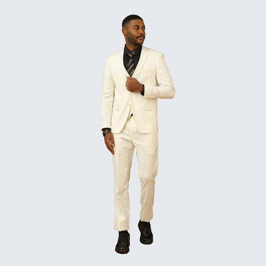 Ivory Skinny Fit 3-Piece Suit with Notch Lapel – Wedding & Prom