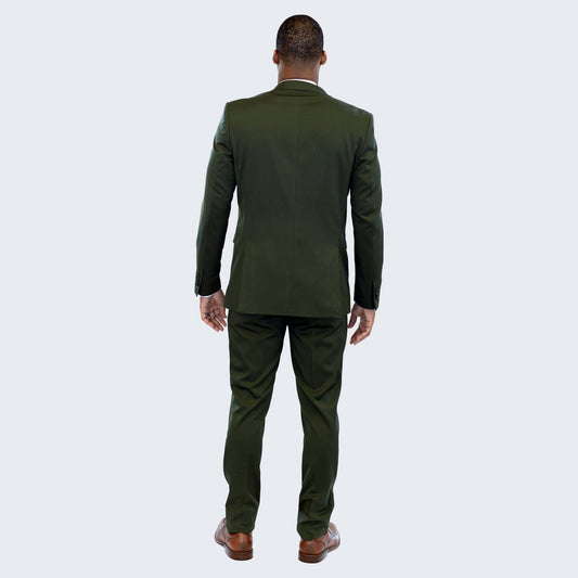 [DISCOUNTED] Olive Green Slim Fit Suit with Peak Lapel - Limited Sizes
