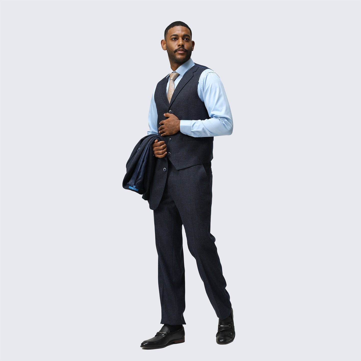 Navy Blue Tweed Suit Three Piece Set - Wedding - Prom