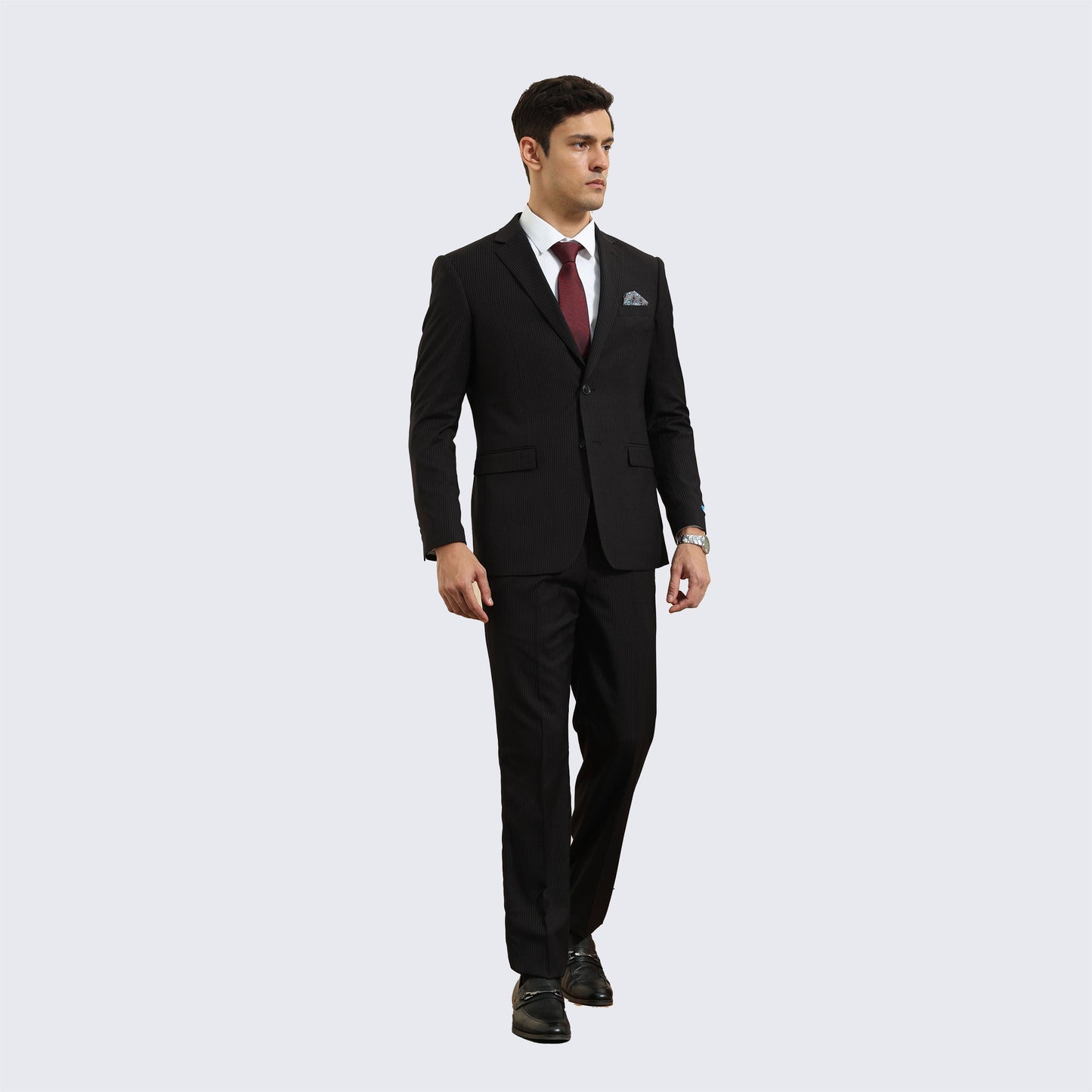 Black Pinstripe Three Piece Suit with Notch Lapel – Wedding & Prom