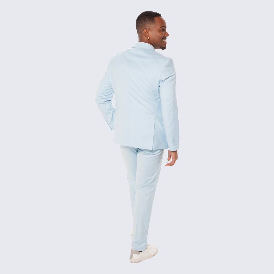 [DISCOUNTED] Baby Blue Slim Fit Suit With Double Breasted Vest - Limited Sizes