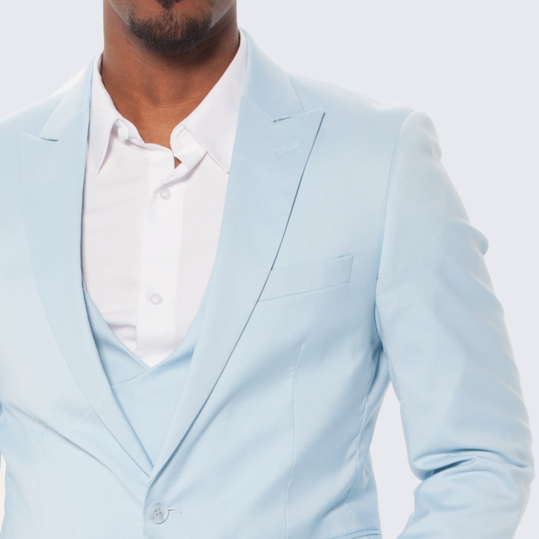 [DISCOUNTED] Baby Blue Slim Fit Suit With Double Breasted Vest - Limited Sizes