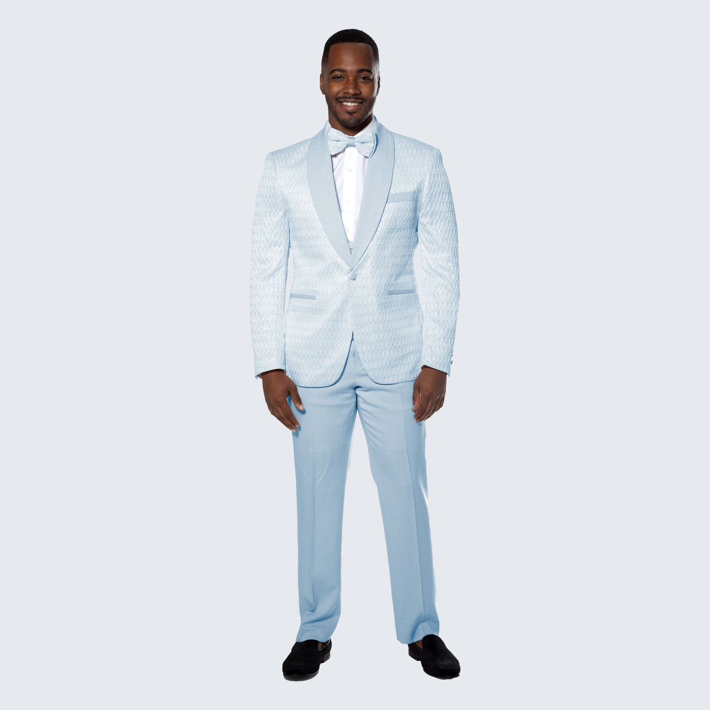 Sky Blue Textured Tuxedo Set with Shawl Lapel – Wedding & Prom