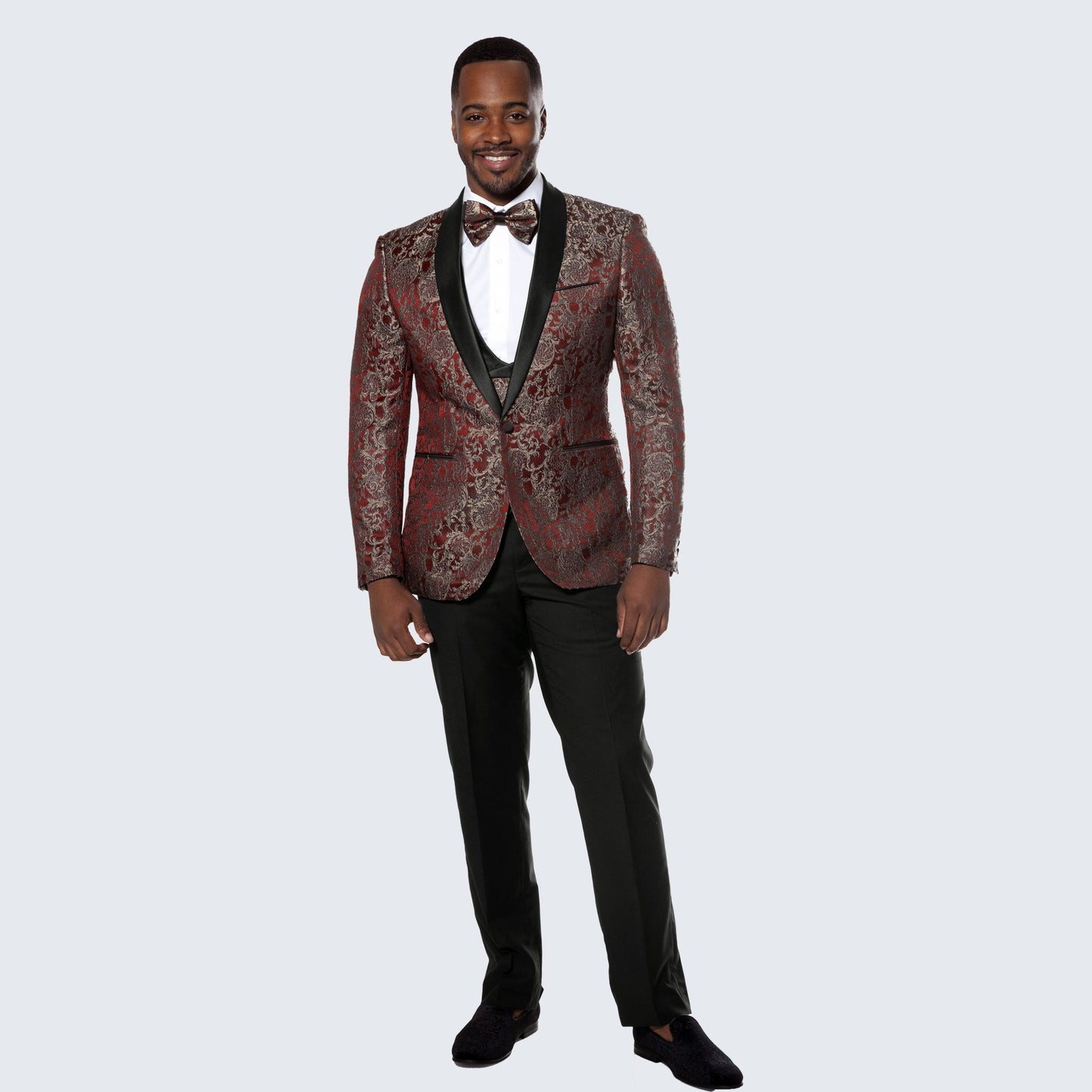 Rust Tuxedo with Gold Pattern Four Piece Set - Wedding - Prom