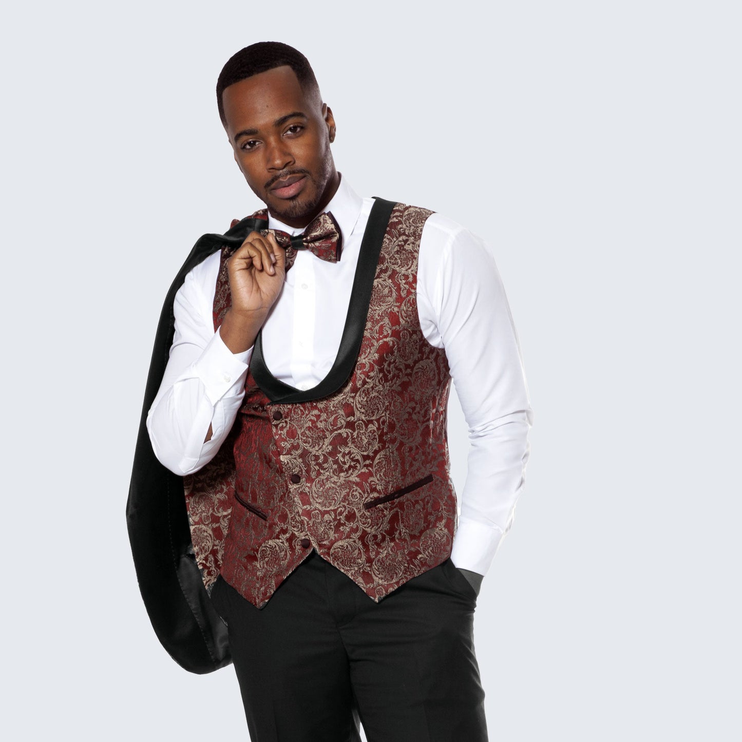 Rust Tuxedo with Gold Pattern Four Piece Set - Wedding - Prom