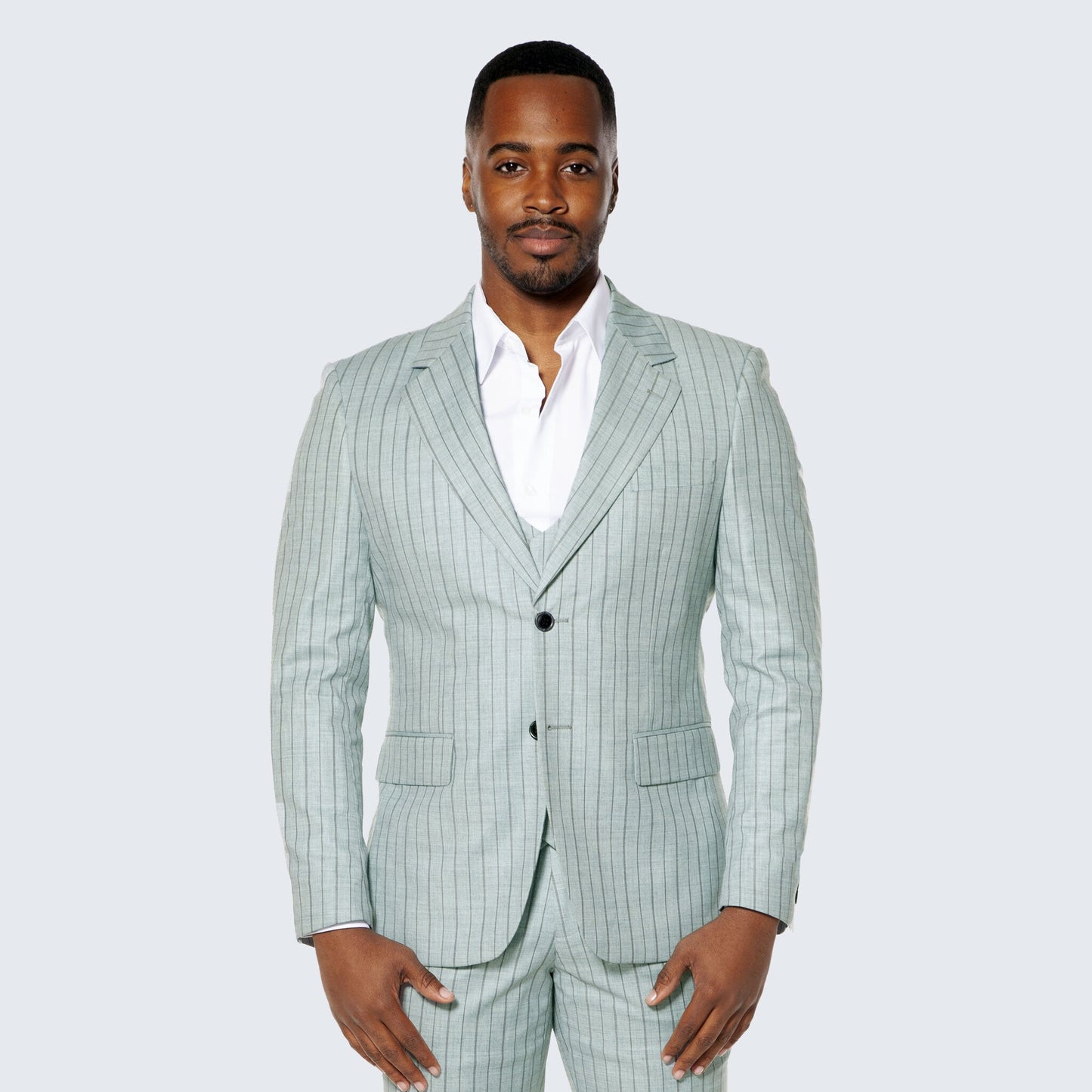 [DISCOUNTED] Mint Grey Suit with Pinstripes Three Piece Set - Limited Sizes