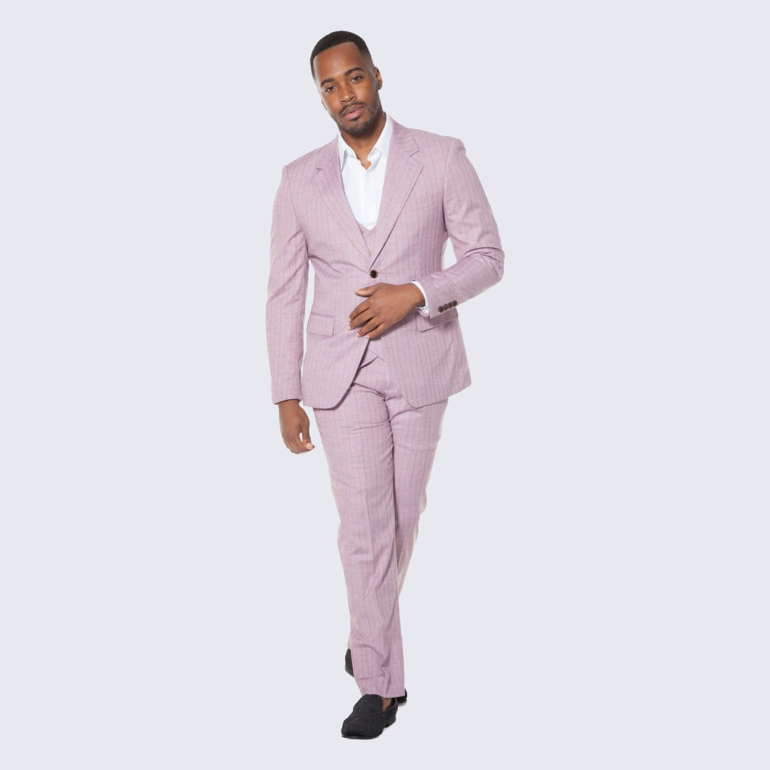 [DISCOUNTED] Dusty Rose Suit with Pinstripes Three Piece Set - Limited Sizes