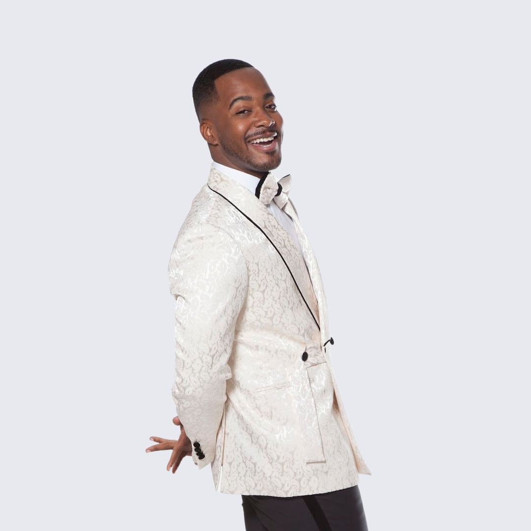 [DISCOUNTED] Champagne Tuxedo with Textured Paisley Design Three Piece Set - Limited Sizes