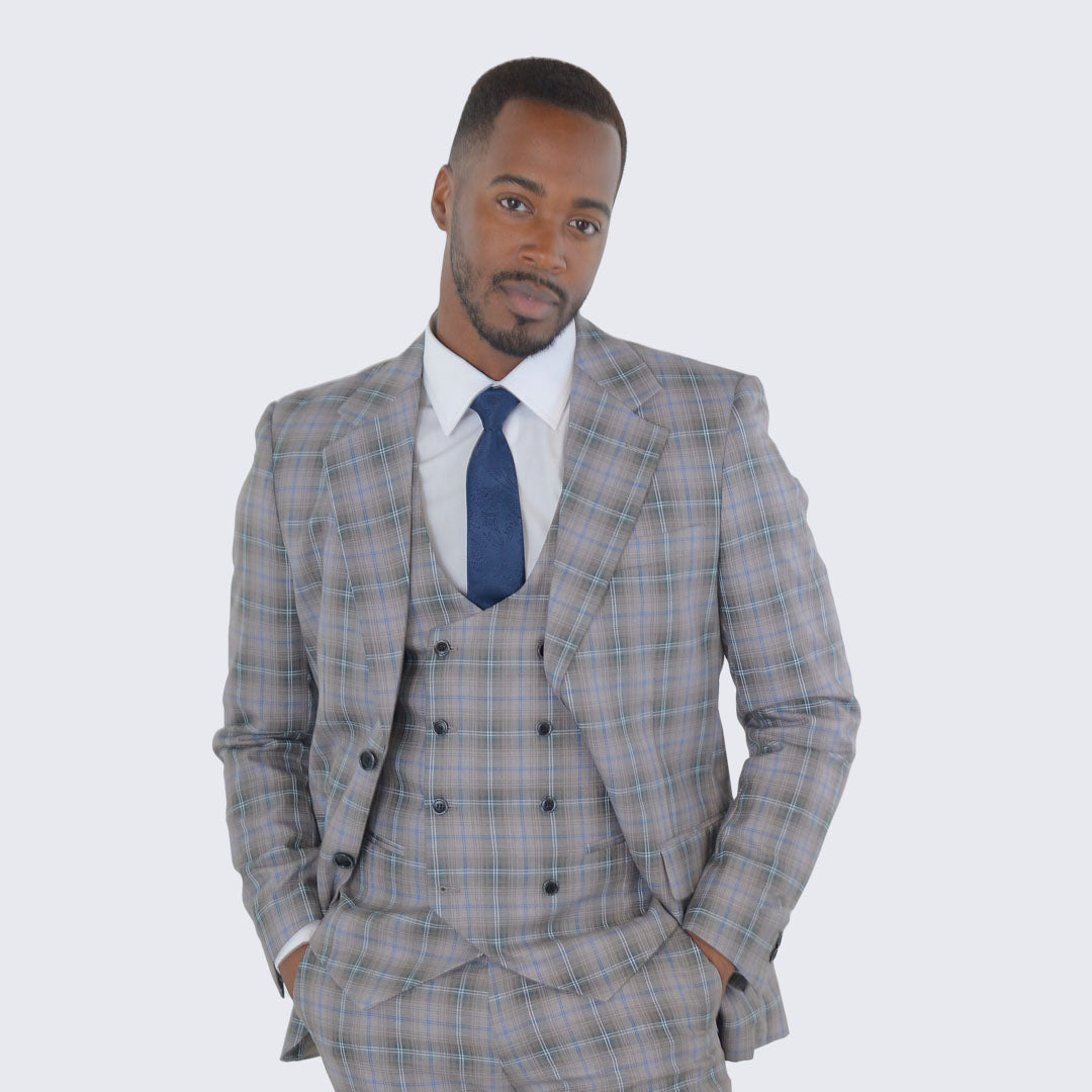[DISCOUNTED] Coffee Mocha Plaid Suit with Notch Lapel - Limited Sizes
