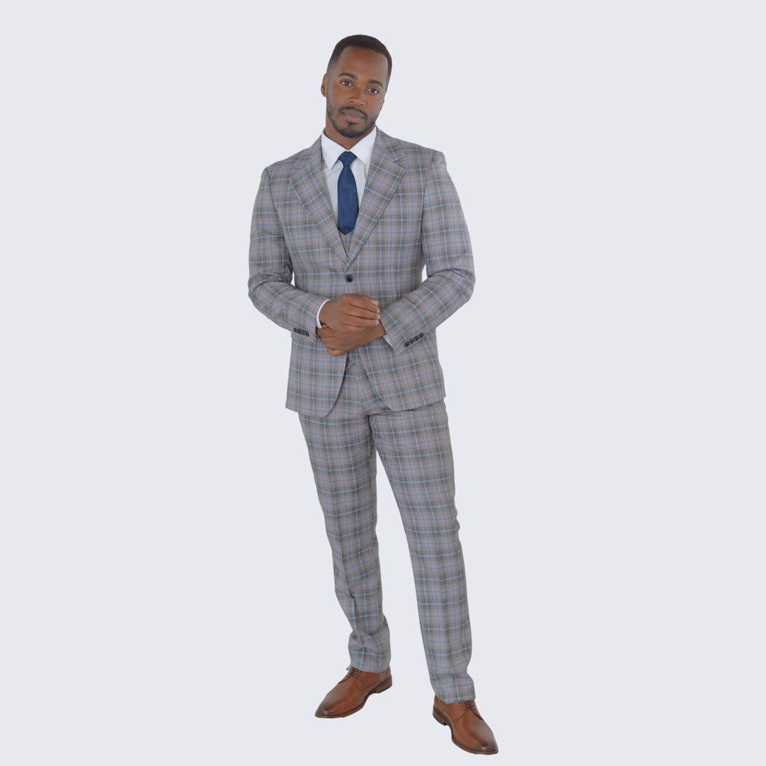 [DISCOUNTED] Coffee Mocha Plaid Suit with Notch Lapel - Limited Sizes