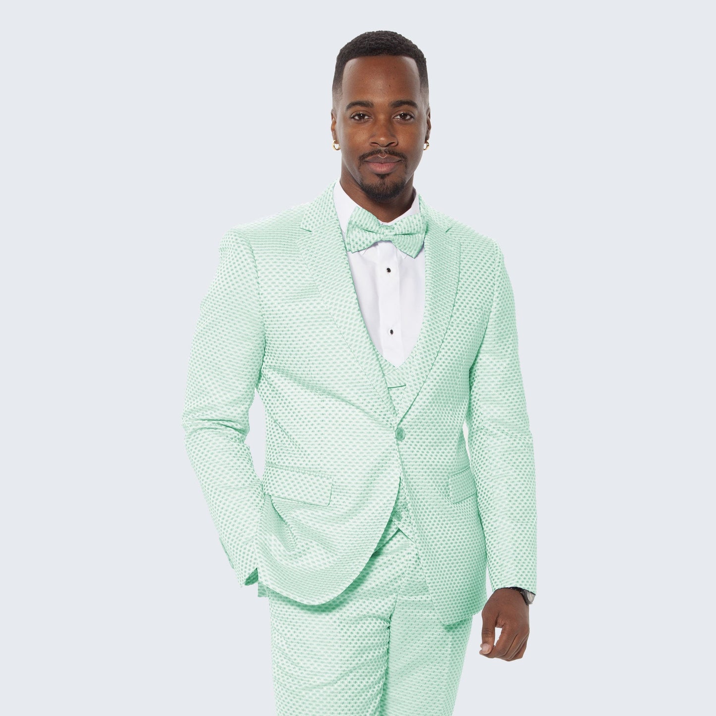Mint Tuxedo with Polka Dot Textured Design Four Piece Set - Wedding - Prom