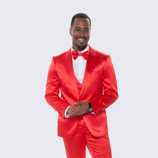[DISCOUNTED] Red Satin Tuxedo Four Piece Set - Limited Sizes