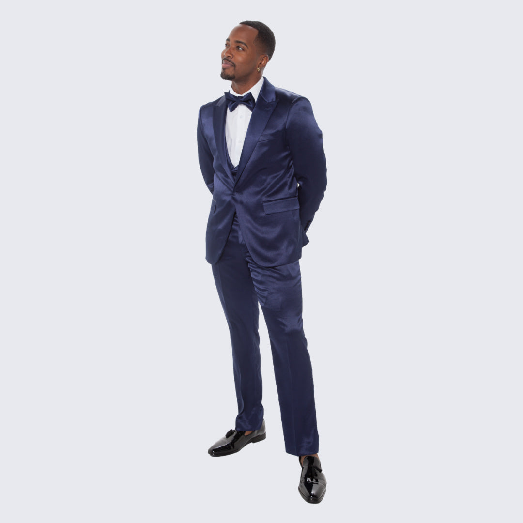 [DISCOUNTED] Blue Satin Tuxedo Four Piece Set - Limited Sizes