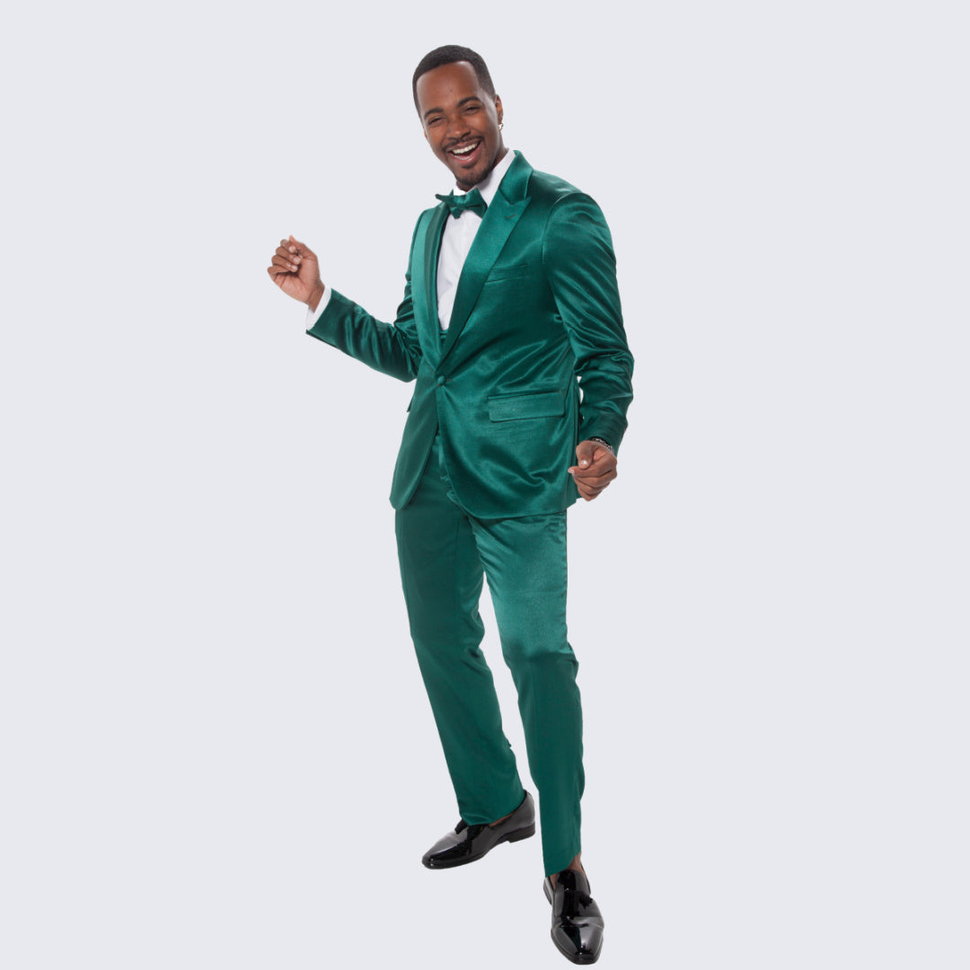 [DISCOUNTED] Emerald Green Satin Tuxedo Four Piece Set - Limited Sizes