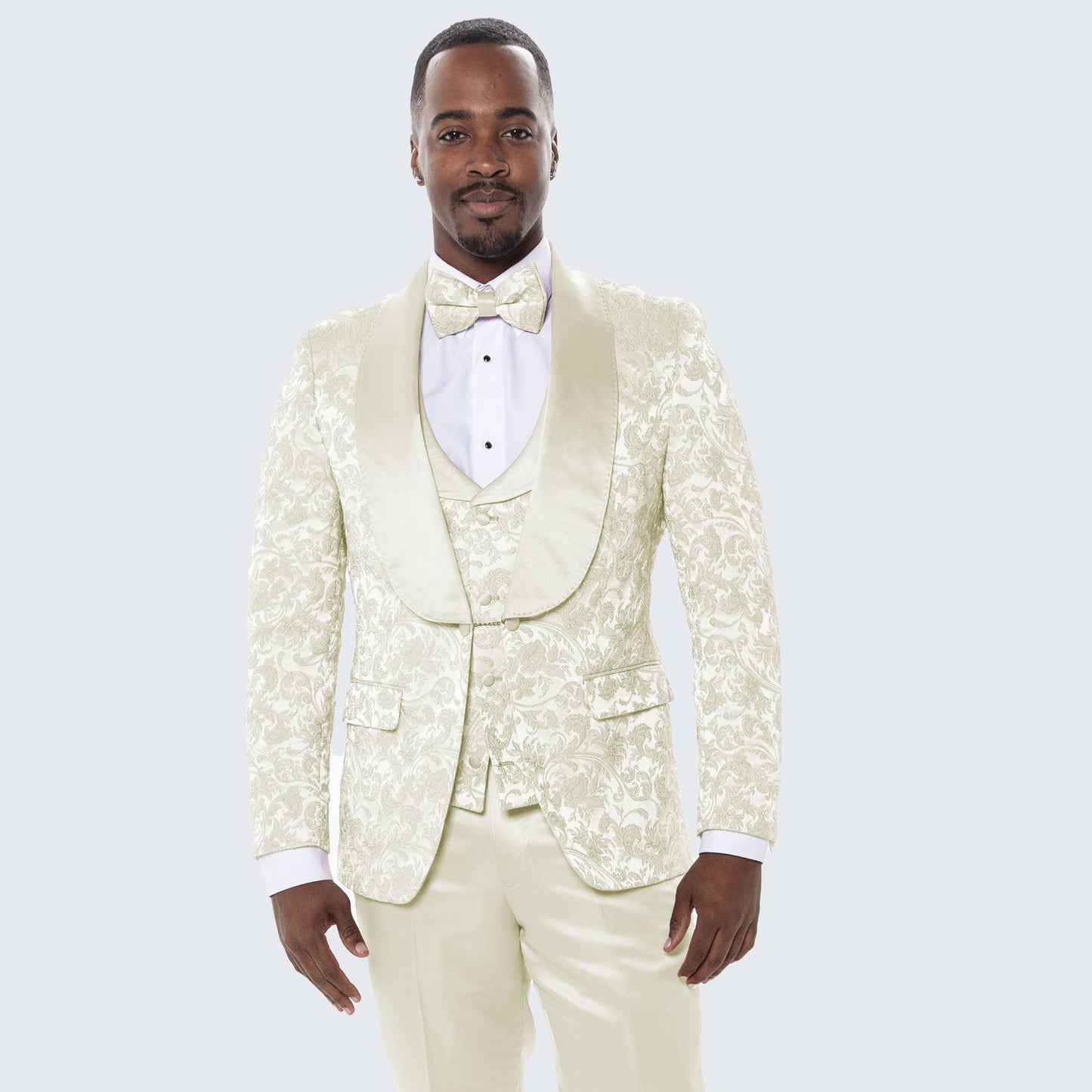 Men's Ivory Tuxedo with Floral Design Four Piece Set- Wedding - Prom
