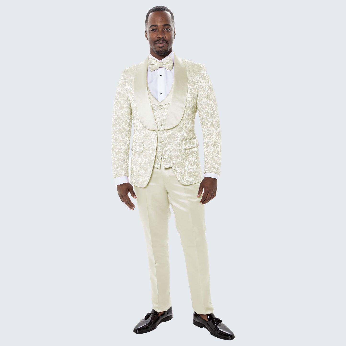 [DISCOUNTED] Men's Ivory Tuxedo with Floral Design Four Piece Set - Limited Sizes