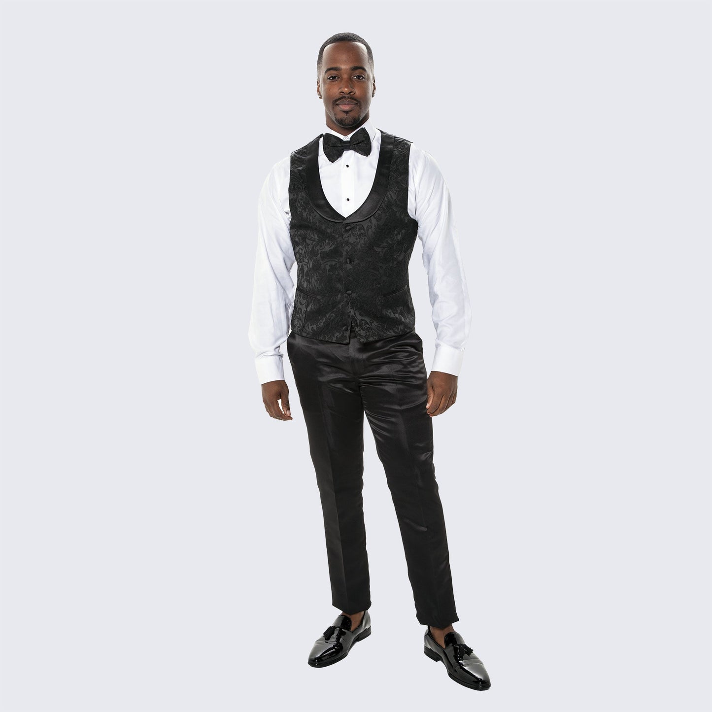 [DISCOUNTED] Men's Black Tuxedo with Floral Design Four Piece Set- Limited Sizes