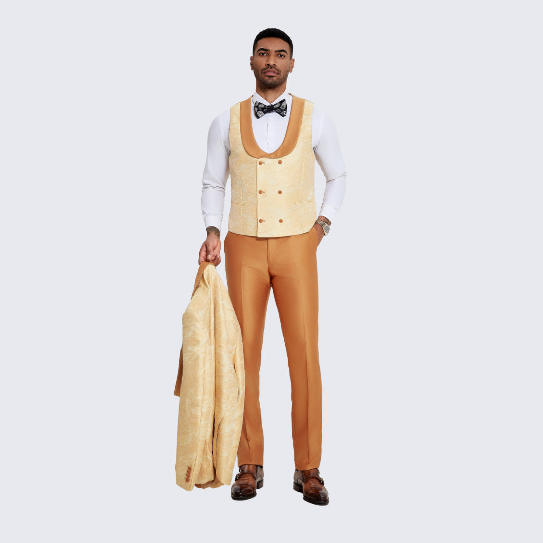 Men's Gold Tuxedo with Two-Tone Design- Wedding - Prom