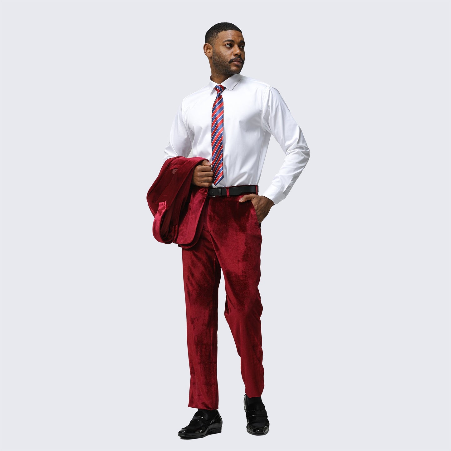 [DISCOUNTED] Burgundy Velvet Tuxedo Two Piece Set  - Limited Sizes