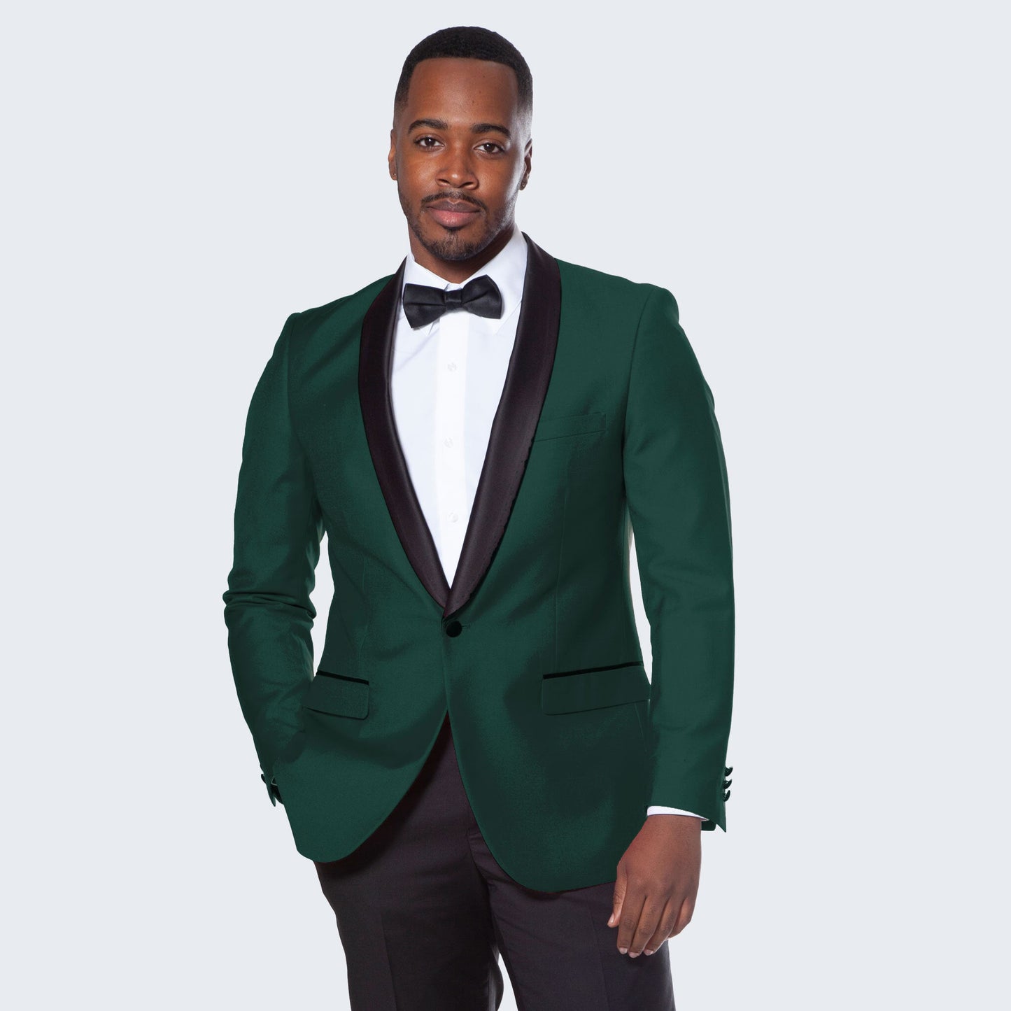 [DISCOUNTED] Green Tuxedo Jacket with Black Satin Shawl Lapel Slim Fit - Limited Sizes