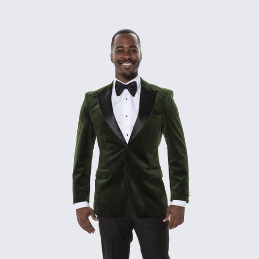 Olive Velvet Tuxedo Jacket with Large Peak Lapel - Wedding - Prom