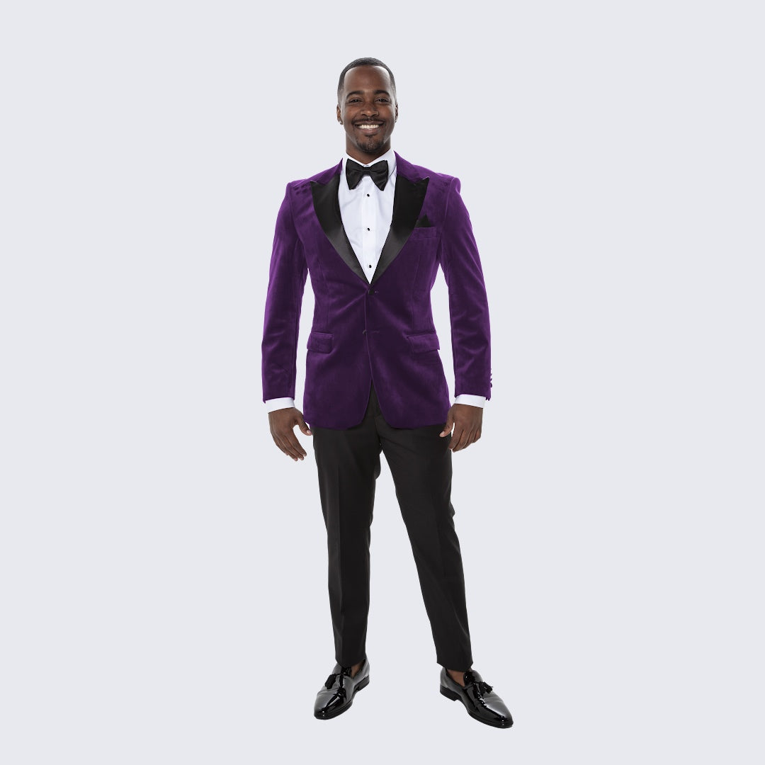 [DISCOUNTED] Purple Velvet Tuxedo Jacket with Large Peak Lapel - Limited Sizes