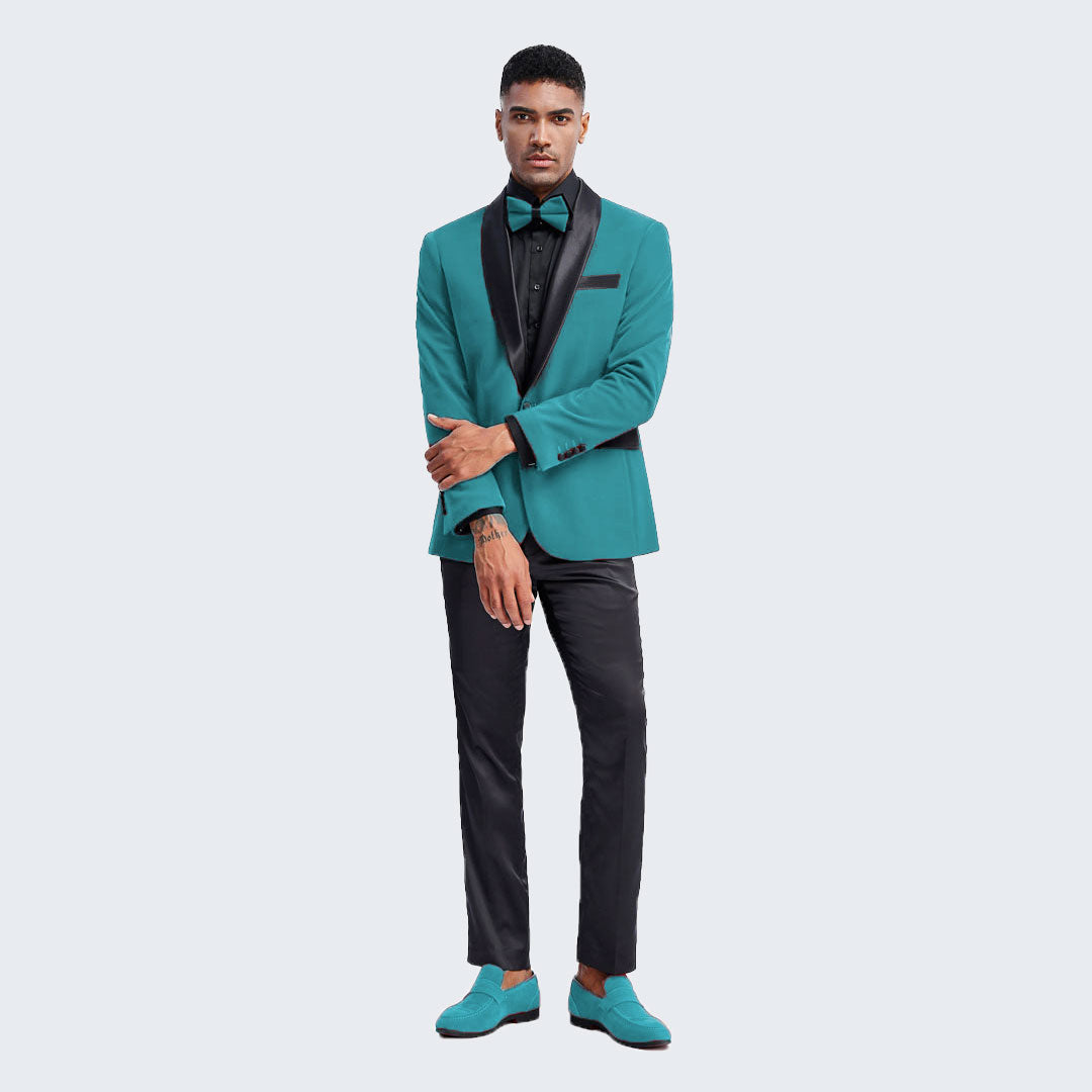 [DISCOUNTED] Teal Velvet Tuxedo Jacket Slim Fit with Shawl Lapel - Limited Sizes