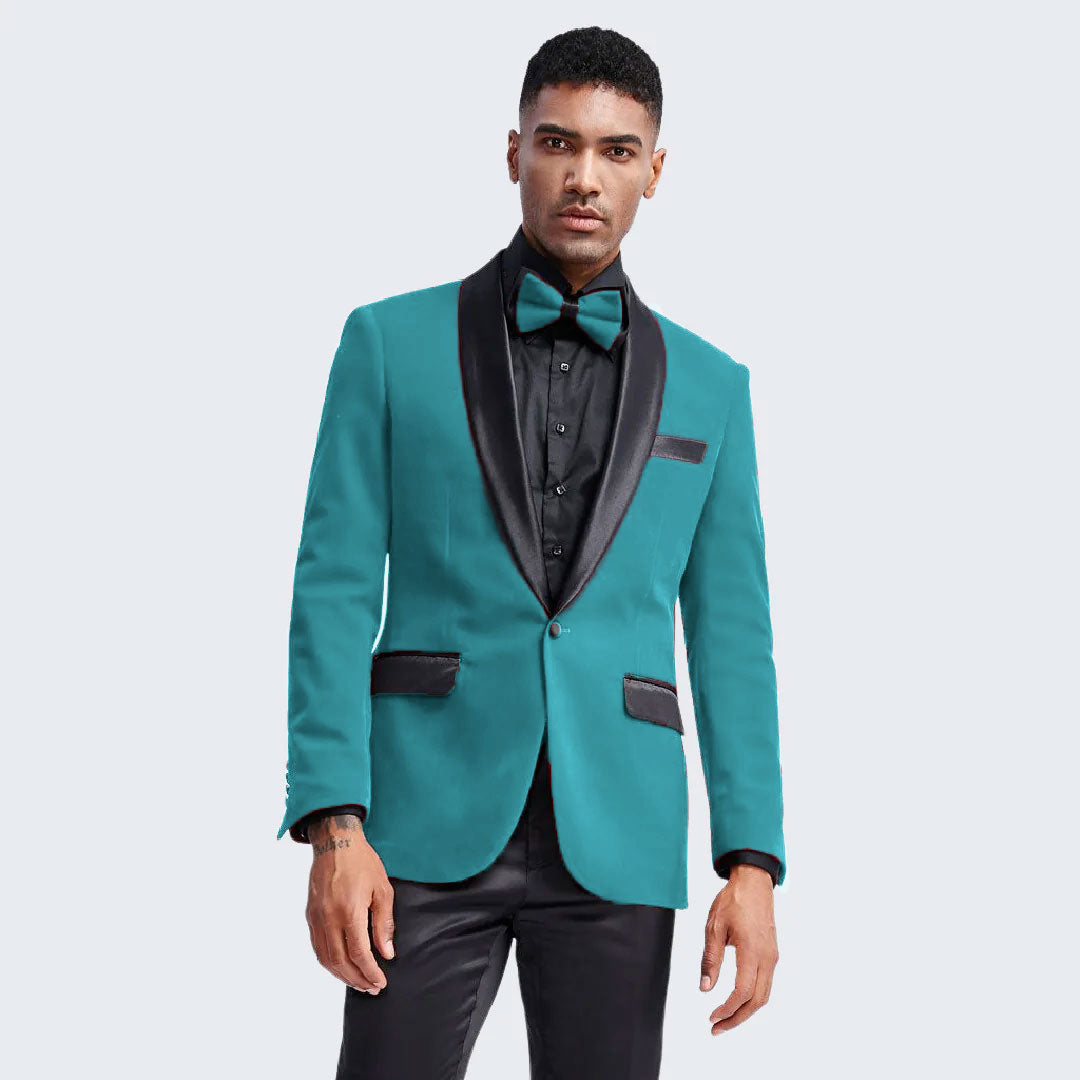 [DISCOUNTED] Teal Velvet Tuxedo Jacket Slim Fit with Shawl Lapel - Limited Sizes