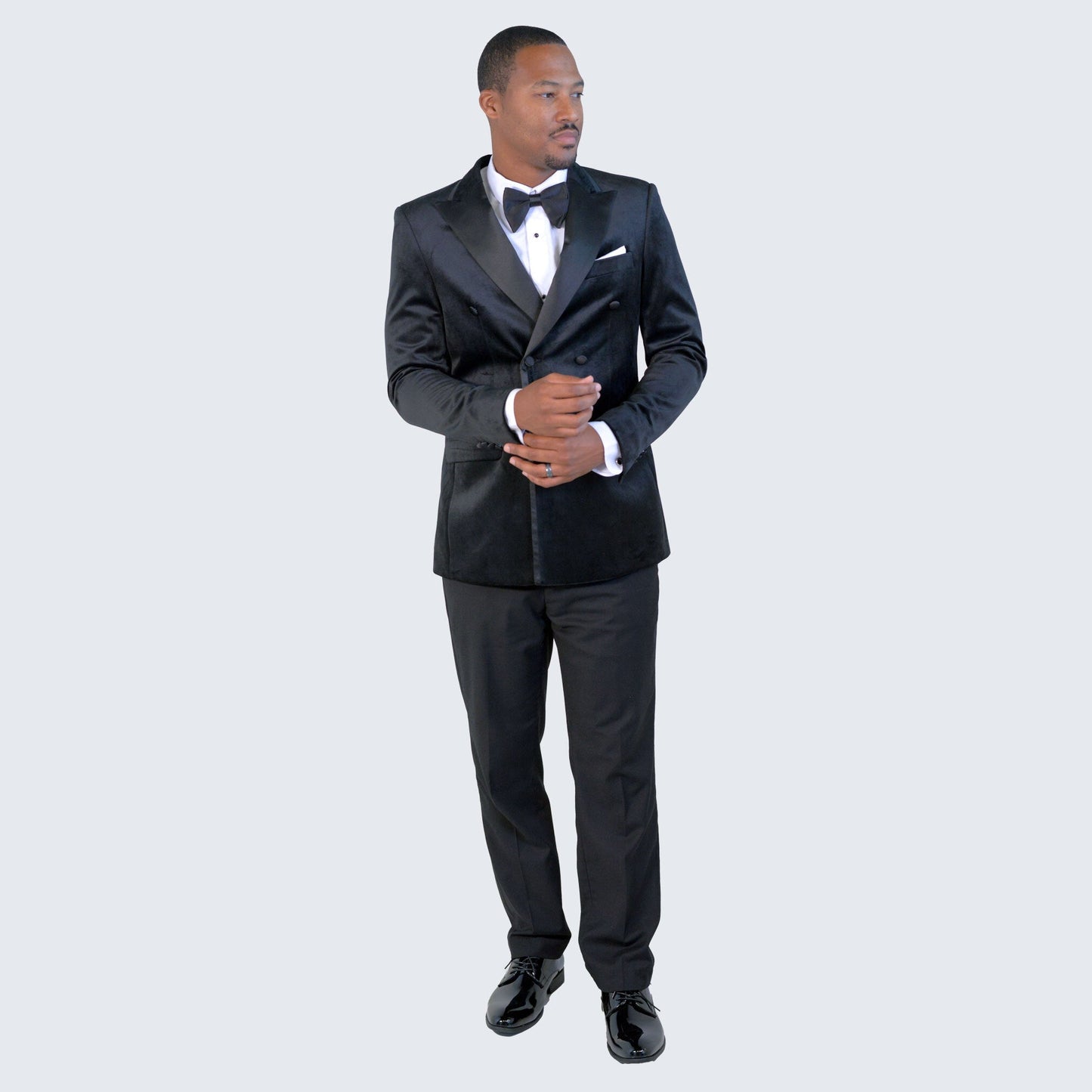 Black Velvet Tuxedo Jacket Double Breasted- Wedding - Prom