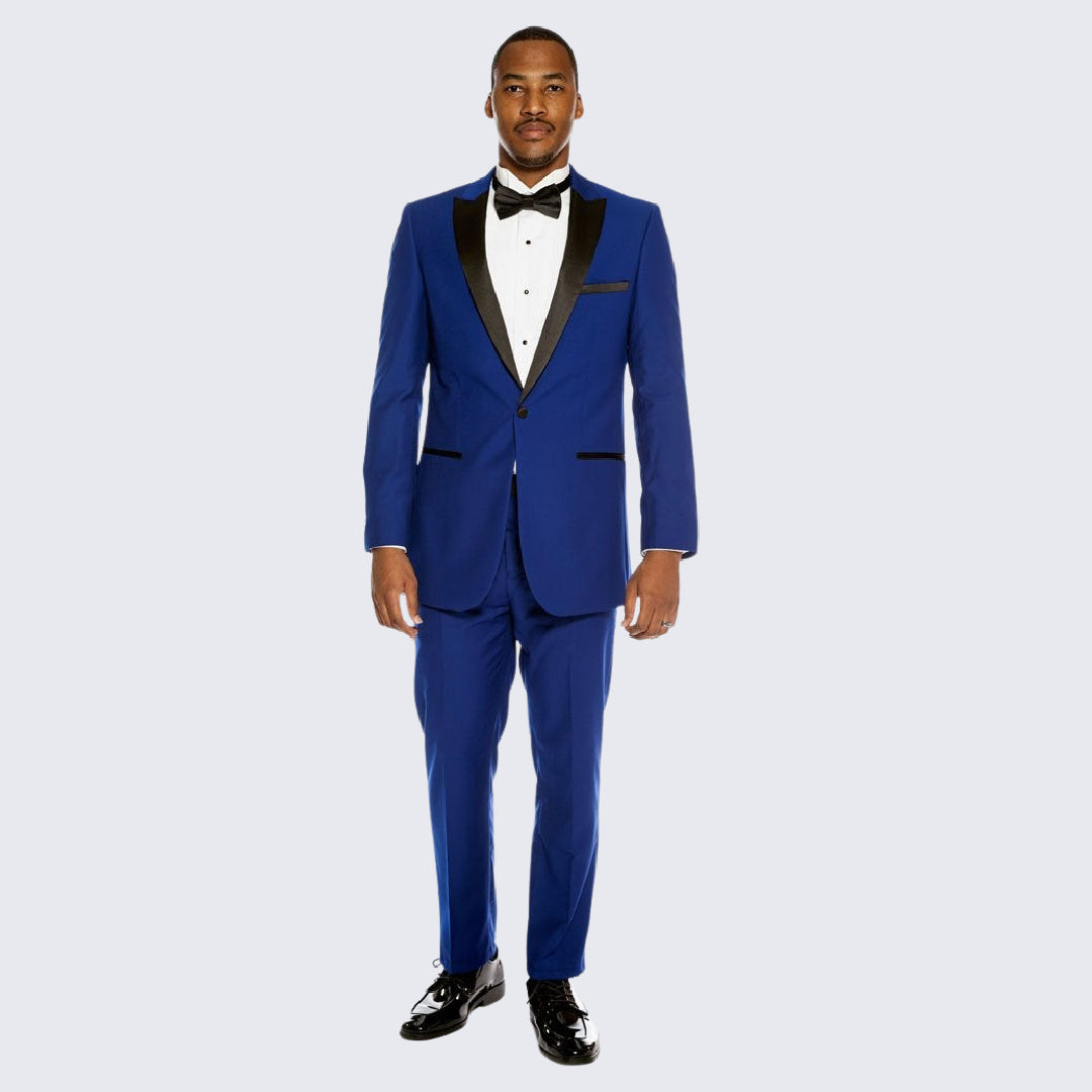 [DISCOUNTED] Royal Blue Tuxedo with Black Peak Lapel Slim Fit - Limited Sizes