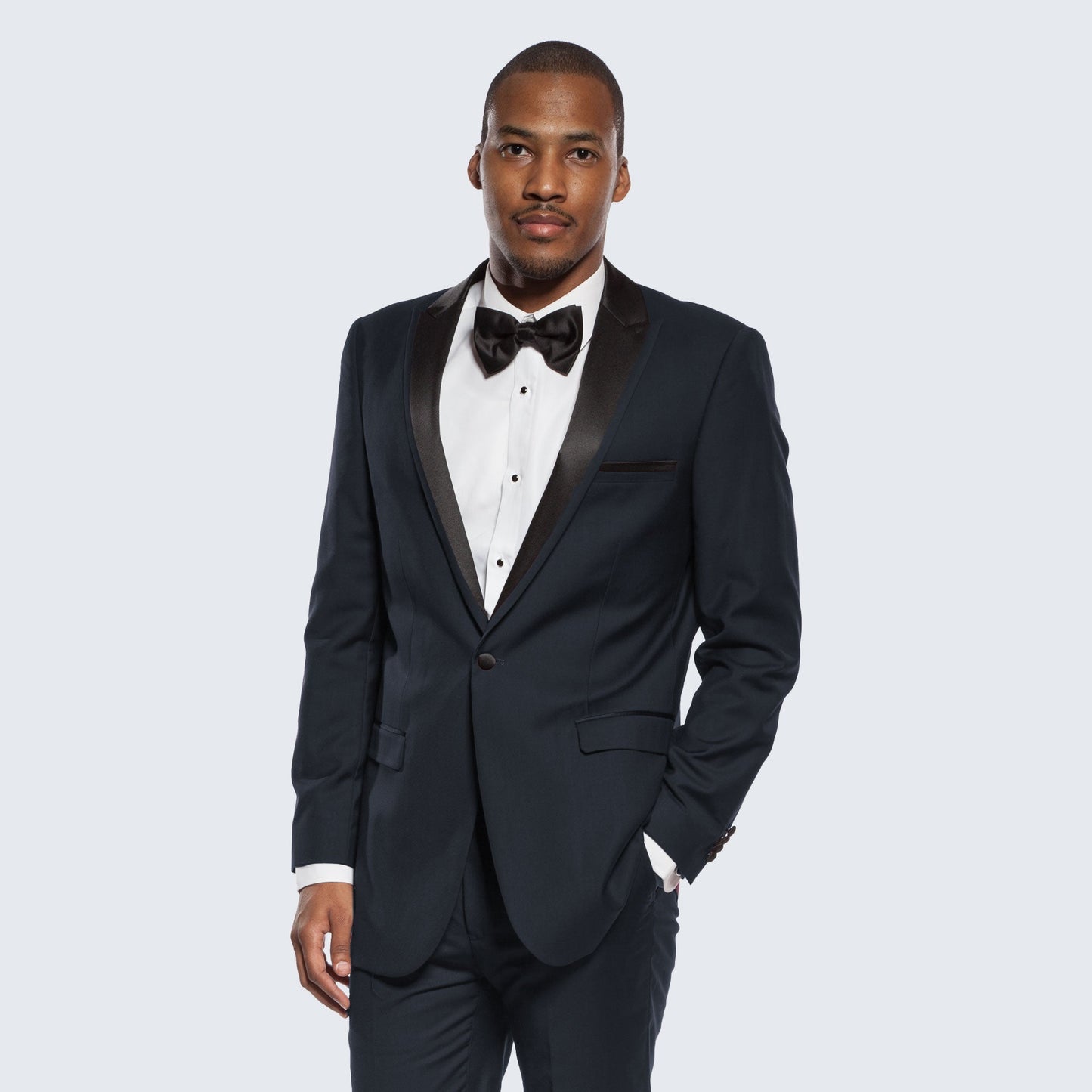 Navy Blue Tuxedo Slim Fit One Button Peak Framed Lapel - Wedding - Prom