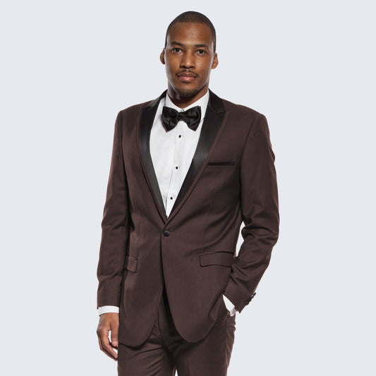 [DISCOUNTED] Brown Tuxedo Slim Fit One Button Peak Framed Lapel - Limited Sizes