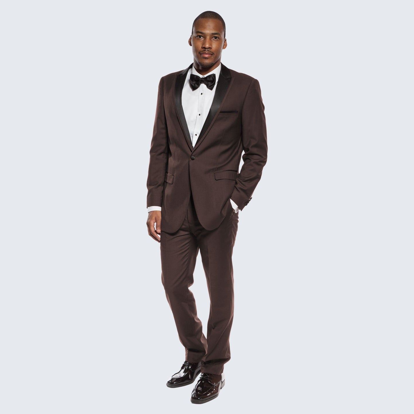 [DISCOUNTED] Brown Tuxedo Slim Fit One Button Peak Framed Lapel - Limited Sizes