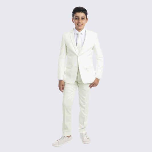 Boys Off White Slim Fit 5-Piece Suit Set – Wedding & Ring Bearer