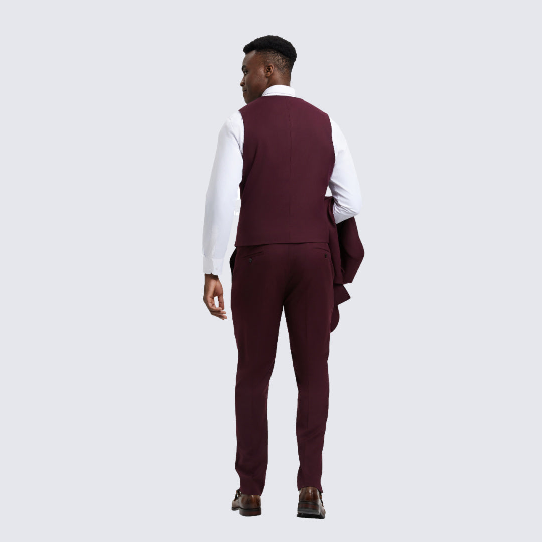 [DISCOUNTED] Burgundy Slim Fit Three Piece Suit with Large Peak Lapel by Stacy Adams - Limited Sizes