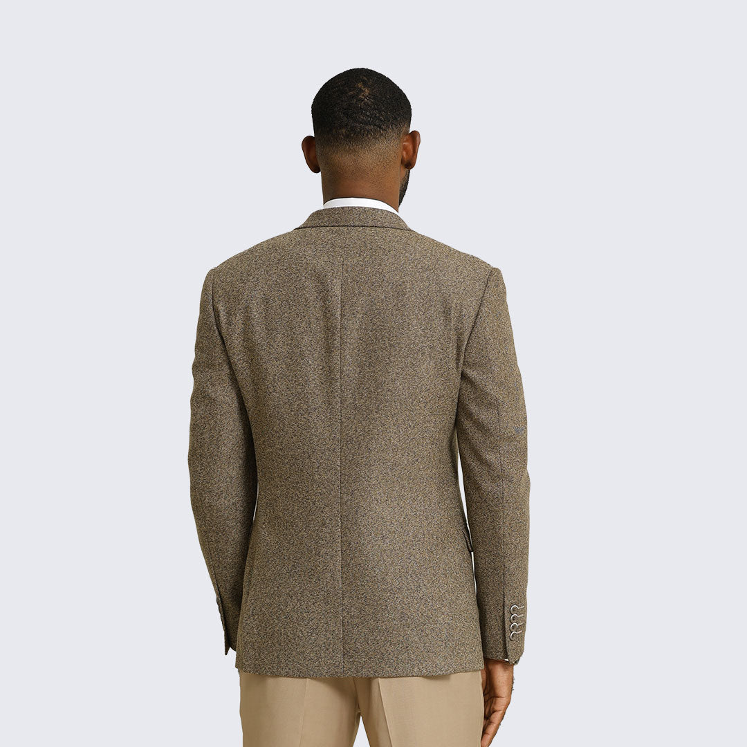 Tan Tweed Blazer Jacket with Peak Lapel – Wedding & Prom