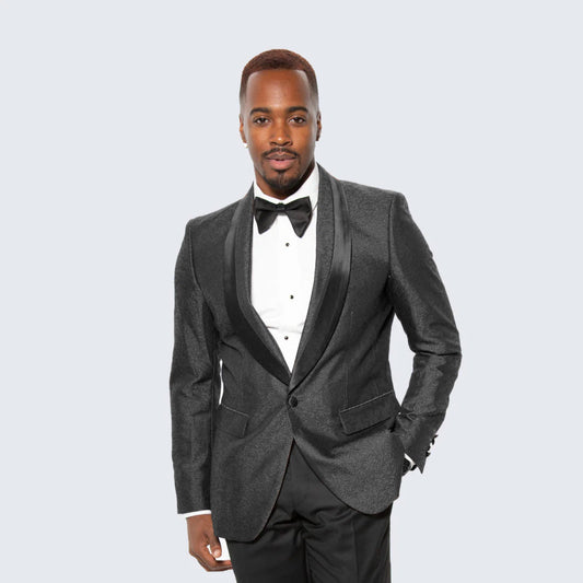 [DISCOUNTED] Black Paisley Tuxedo Jacket With Shawl Lapel By Stacy Adams - Limited Sizes