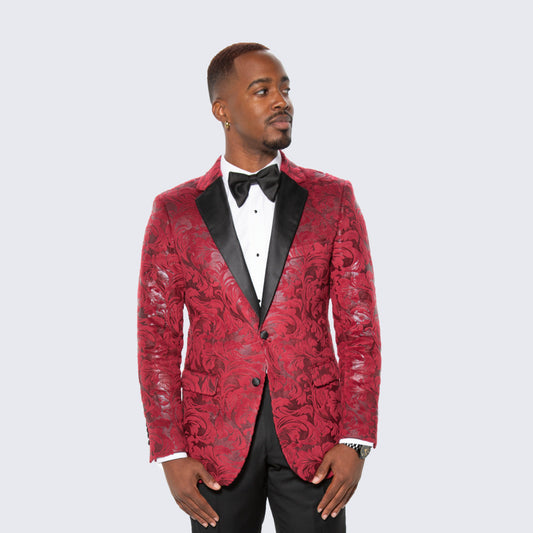 [DISCOUNTED] Red Paisley Hybrid Fit Tuxedo Jacket By Stacy Adams -  Limited Sizes